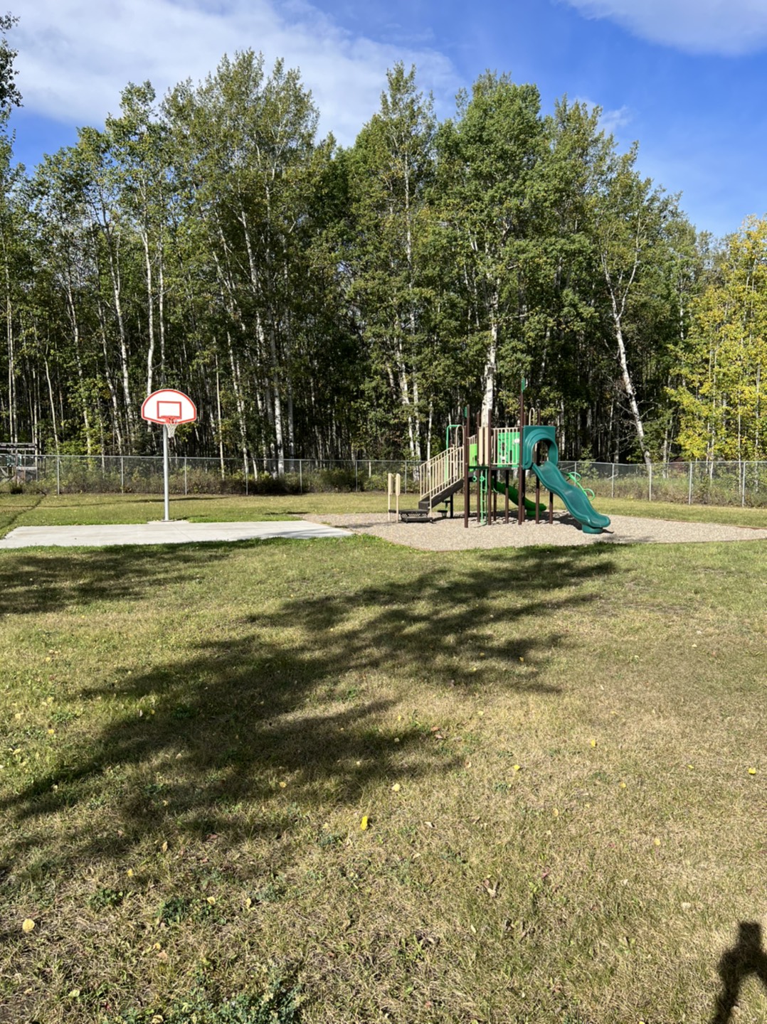 The park playground and basketball court